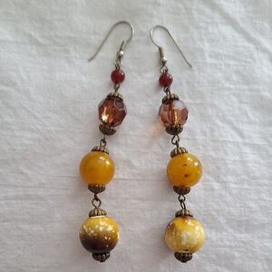 Elegant Yellow and Brown Beaded Earrings